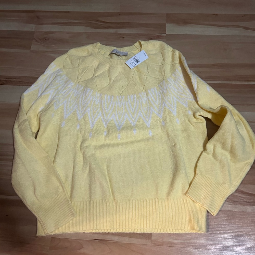 LOFT Yellow and White Crew Neck Sweater